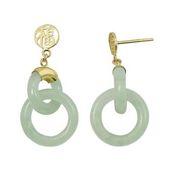 Jade 10k Gold "Happiness" Chinese Symbol Drop Earrings