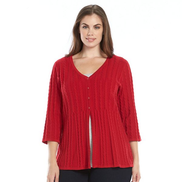 Plus Size Croft And Barrow® V Neck Cable Knit Flyaway Cardigan