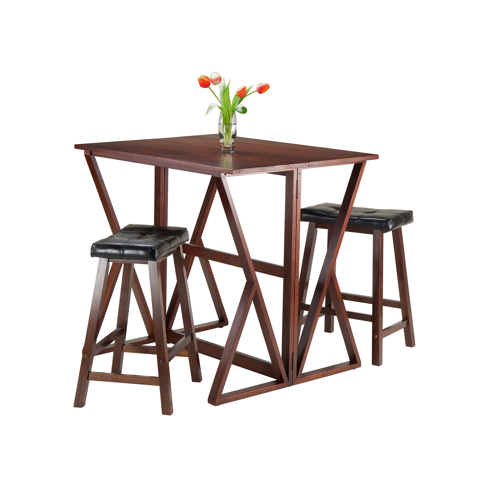 Winsome 3-piece Cushion Saddle Seats Harrington Dining Set, Antique Brown