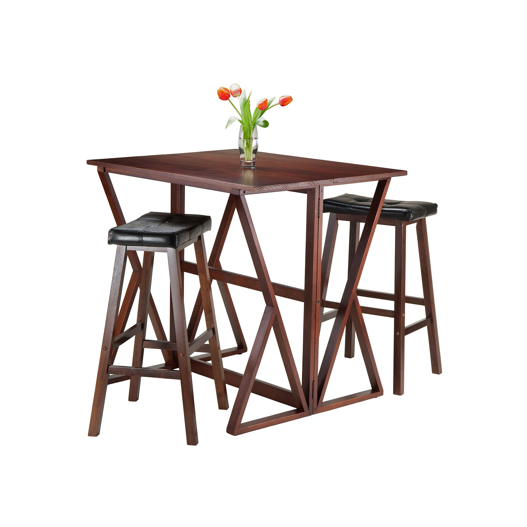 Winsome 3-piece Harrington Table & Faux-Leather Top Stool Set, Qntique Brow