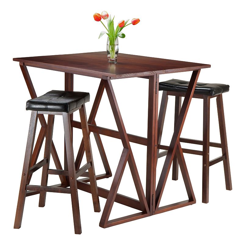 Winsome 3-piece Harrington Table & Faux-Leather Top Stool Set, Brown