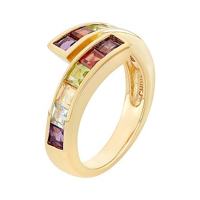 Gemstone 18k Gold Over Silver Bypass Ring