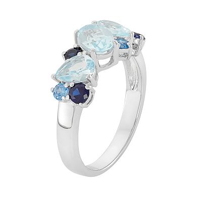 Blue Topaz Sterling Silver Cluster Ring