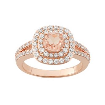 Classic Treasures Peach Quartz Doublet & Cubic Zirconia 18k Rose Gold Over Silver Halo Ring