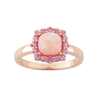 Classic Treasures Lab-Created Pink Opal & Lab-Created Pink Sapphire 18k Rose Gold Over Silver Square Halo Ring