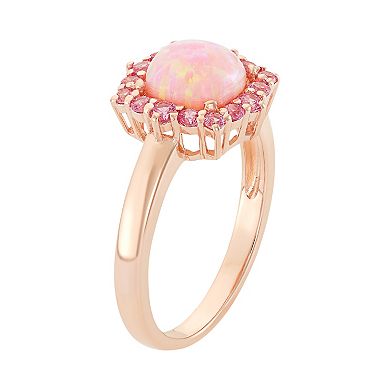 Lab-Created Pink Opal & Lab-Created Pink Sapphire 18k Rose Gold Over Silver Square Halo Ring