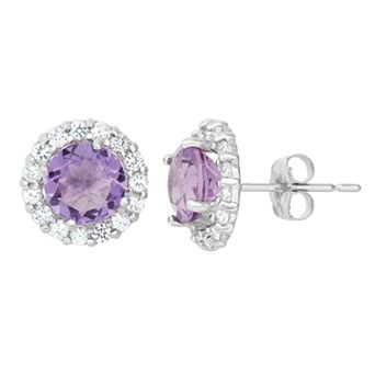 Designs by Gioelli Amethyst & White Topaz 10k White Gold Halo Stud Earrings