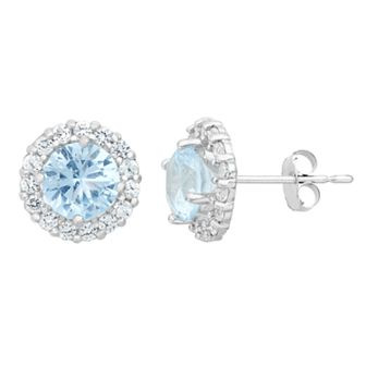 Designs by Gioelli Aquamarine & White Topaz 10k White Gold Halo Stud Earrings