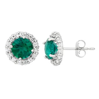 Designs by Gioelli Lab-Created Emerald & White Topaz 10k White Gold Halo Stud Earrings