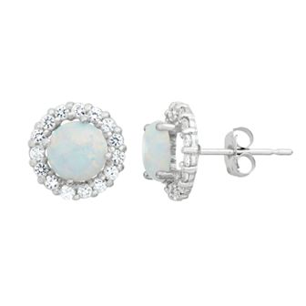 Designs by Gioelli Lab-Created Opal & White Topaz 10k White Gold Halo Stud Earrings