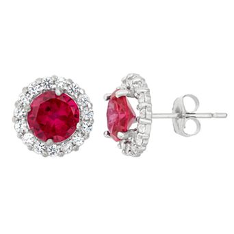 Designs by Gioelli Lab-Created Ruby & White Topaz 10k White Gold Halo Stud Earrings