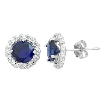 Designs by Gioelli Lab-Created Sapphire & White Topaz 10k White Gold Halo Stud Earrings