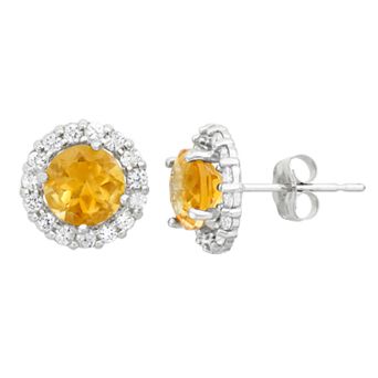 Designs by Gioelli Lab-Created Citrine & White Topaz 10k White Gold Halo Stud Earrings