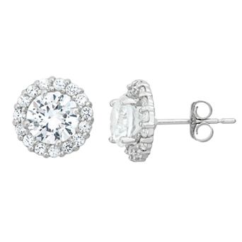 Designs by Gioelli Lab-Created White Sapphire & White Topaz 10k White Gold Halo Stud Earrings