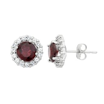 Designs by Gioelli Garnet & White Topaz 10k White Gold Halo Stud Earrings