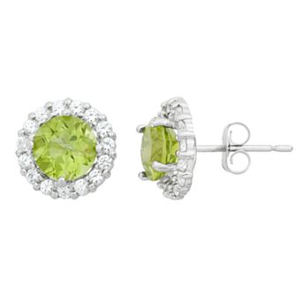 Designs by Gioelli Peridot & White Topaz 10k White Gold Halo Stud Earrings