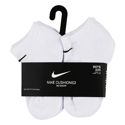 Nike Boys 6 Pack Cushioned No Show Socks Black White Size M