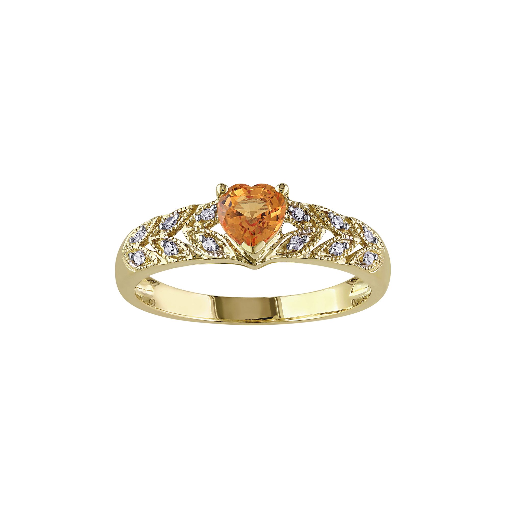 Stella Grace Orange Sapphire & Diamond Accent 10k Gold Heart Ring, Womens,