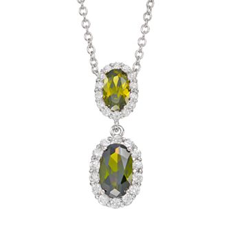 Sophie Miller Cubic Zirconia Sterling Silver Oval Halo Pendant Necklace