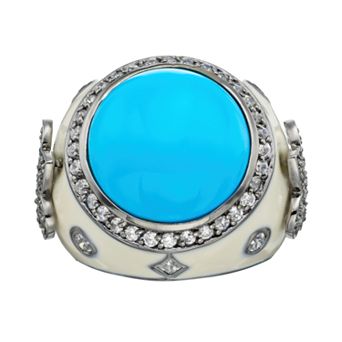 Sophie Miller Simulated Turquoise & Cubic Zirconia Black Rhodium-Plated Sterling Silver Fleur de Lis Ring