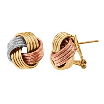 Jordan Blue Two Tone 14k Gold Over Silver & Sterling Silver Textured Love Knot Button Stud Earrings