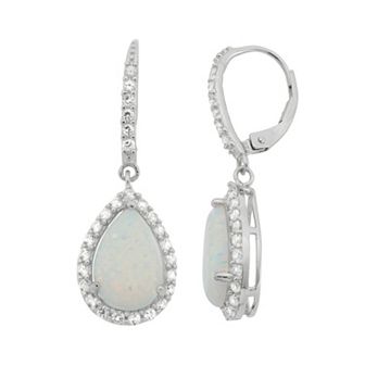 Designs by Gioelli Lab-Created Opal & Lab-Created White Sapphire Sterling Silver Teardrop Halo Earrings