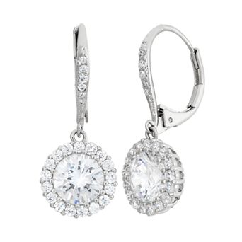 Designs by Gioelli Cubic Zirconia Sterling Silver Halo Drop Earrings