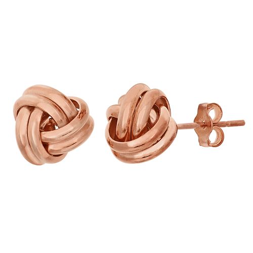 14k Rose Gold Over Silver Love Knot Button Stud Earrings