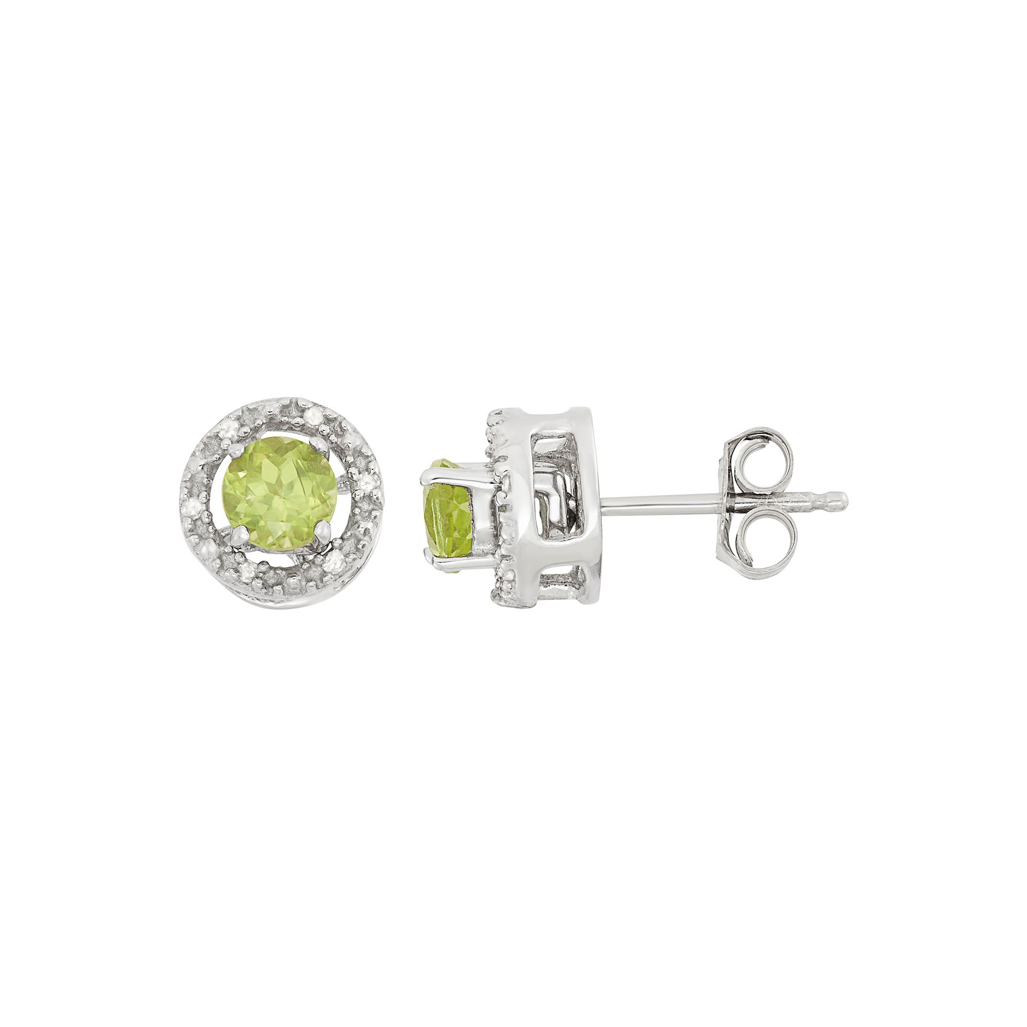 Jewelexcess Peridot & Diamond Accent Sterling Silver Halo Button Stud Earri