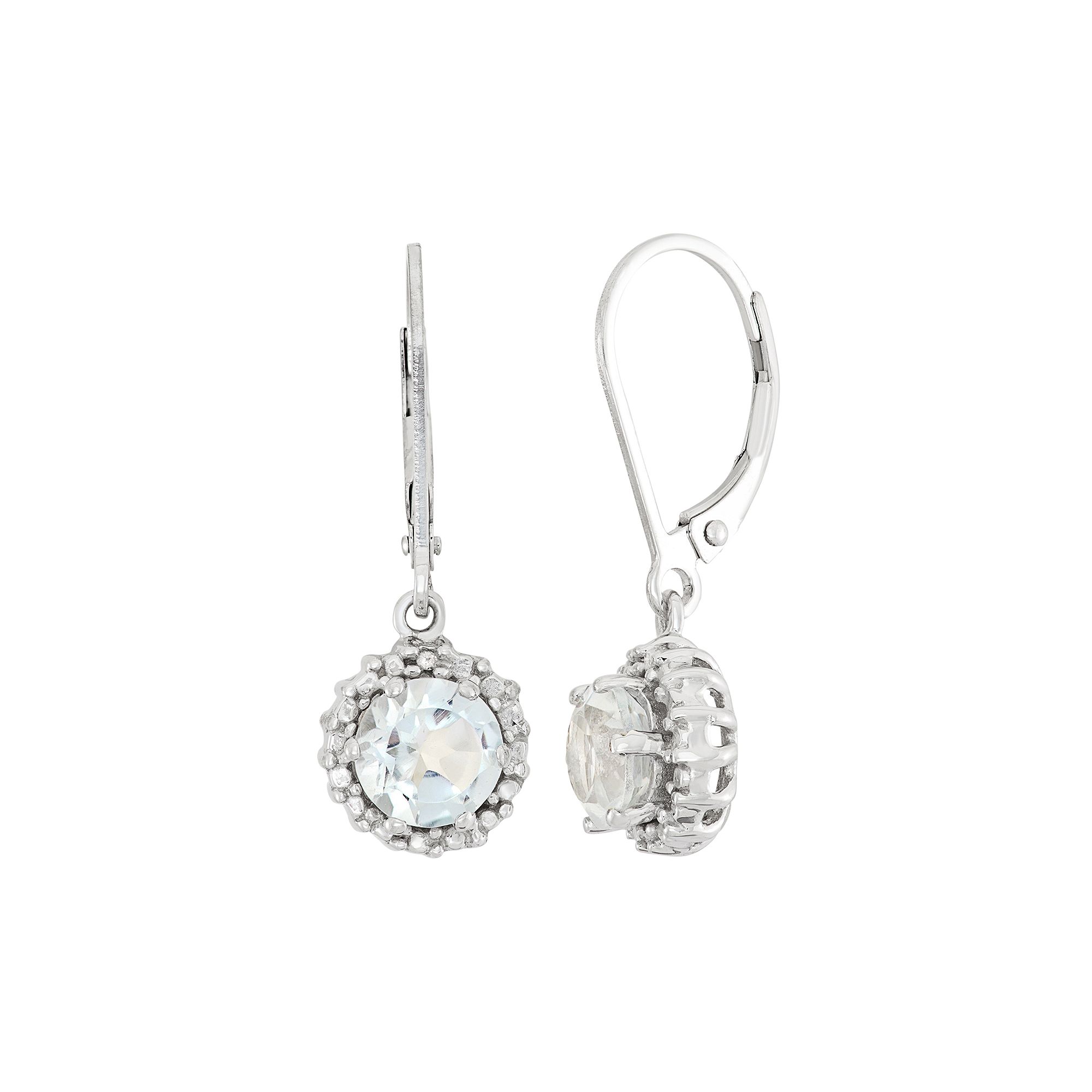 Jewelexcess White Topaz & Diamond Accent Sterling Silver Halo Drop Earrings