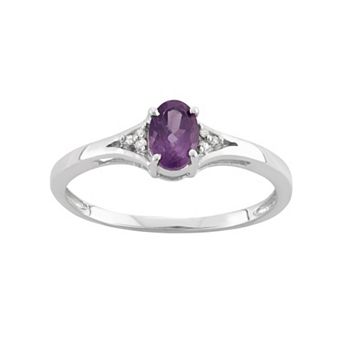 Jewelexcess Amethyst & Diamond Accent Sterling Silver Ring