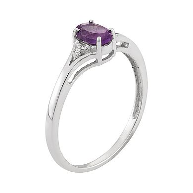 Jewelexcess Amethyst & Diamond Accent Sterling Silver Ring