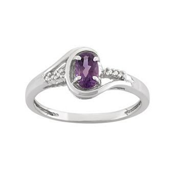 Jewelexcess Amethyst & Diamond Accent Sterling Silver Ring