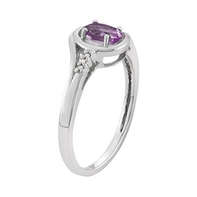 Jewelexcess Amethyst & Diamond Accent Sterling Silver Ring