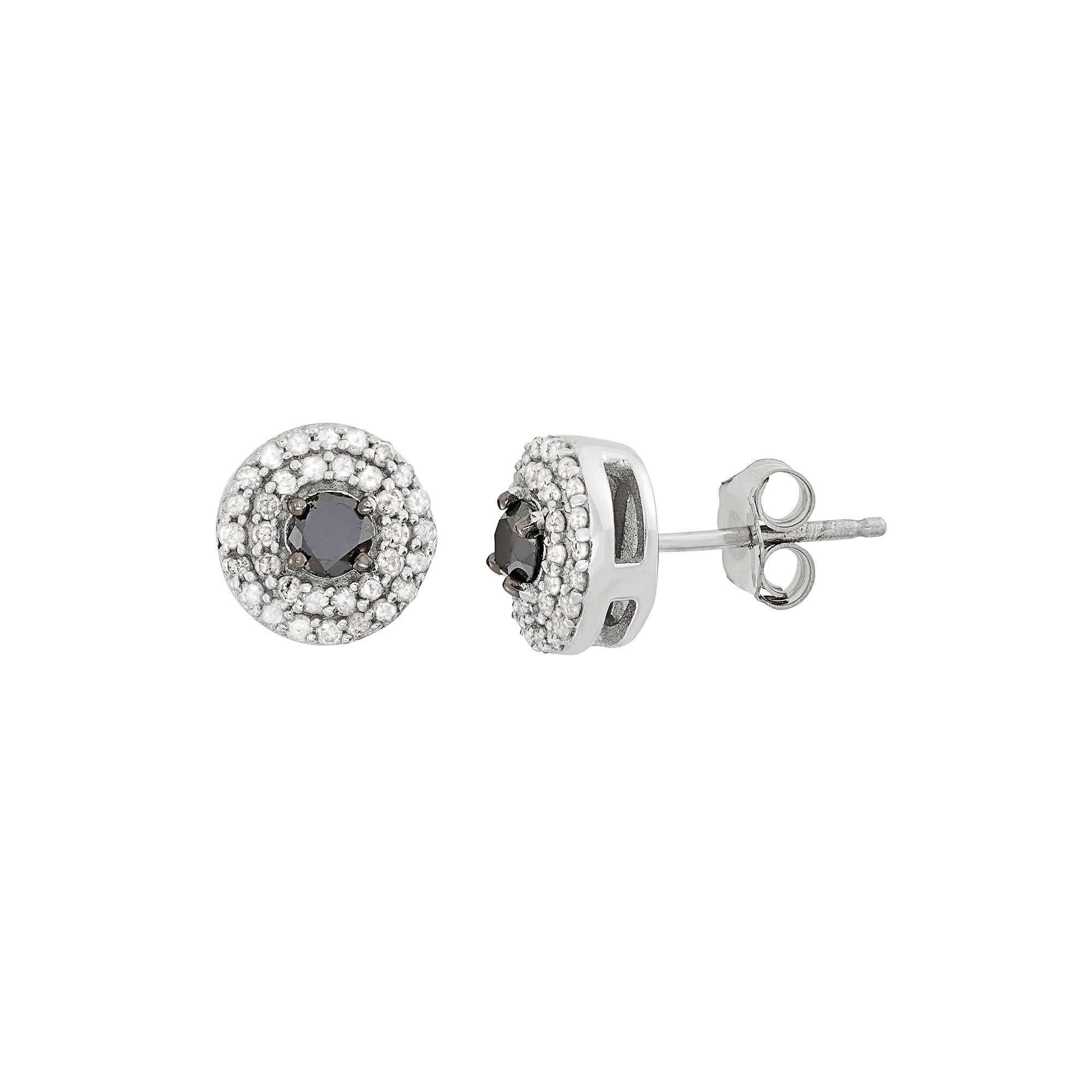 Jewelexcess 1/2 Carat T.W. Black & White Diamond Sterling Silver Double Hal