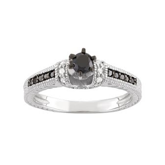 Jewelexcess 1/2 Carat T.W. Black & White Diamond Sterling Silver Miligrain Ring