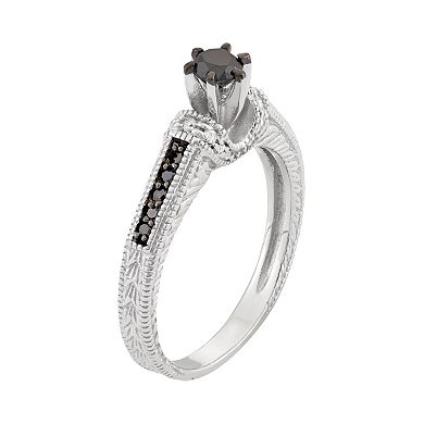 Jewelexcess 1/2 Carat T.W. Black & White Diamond Sterling Silver Miligrain Ring