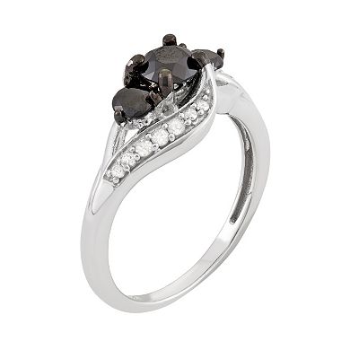 Jewelexcess 1 Carat T.W. Black & White Diamond Sterling Silver 3-Stone Ring