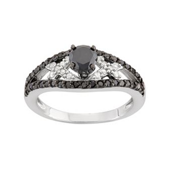 Jewelexcess 1 Carat T.W. Black & White Diamond Sterling Silver Openwork Ring