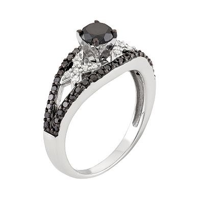 Jewelexcess 1 Carat T.W. Black & White Diamond Sterling Silver Openwork Ring