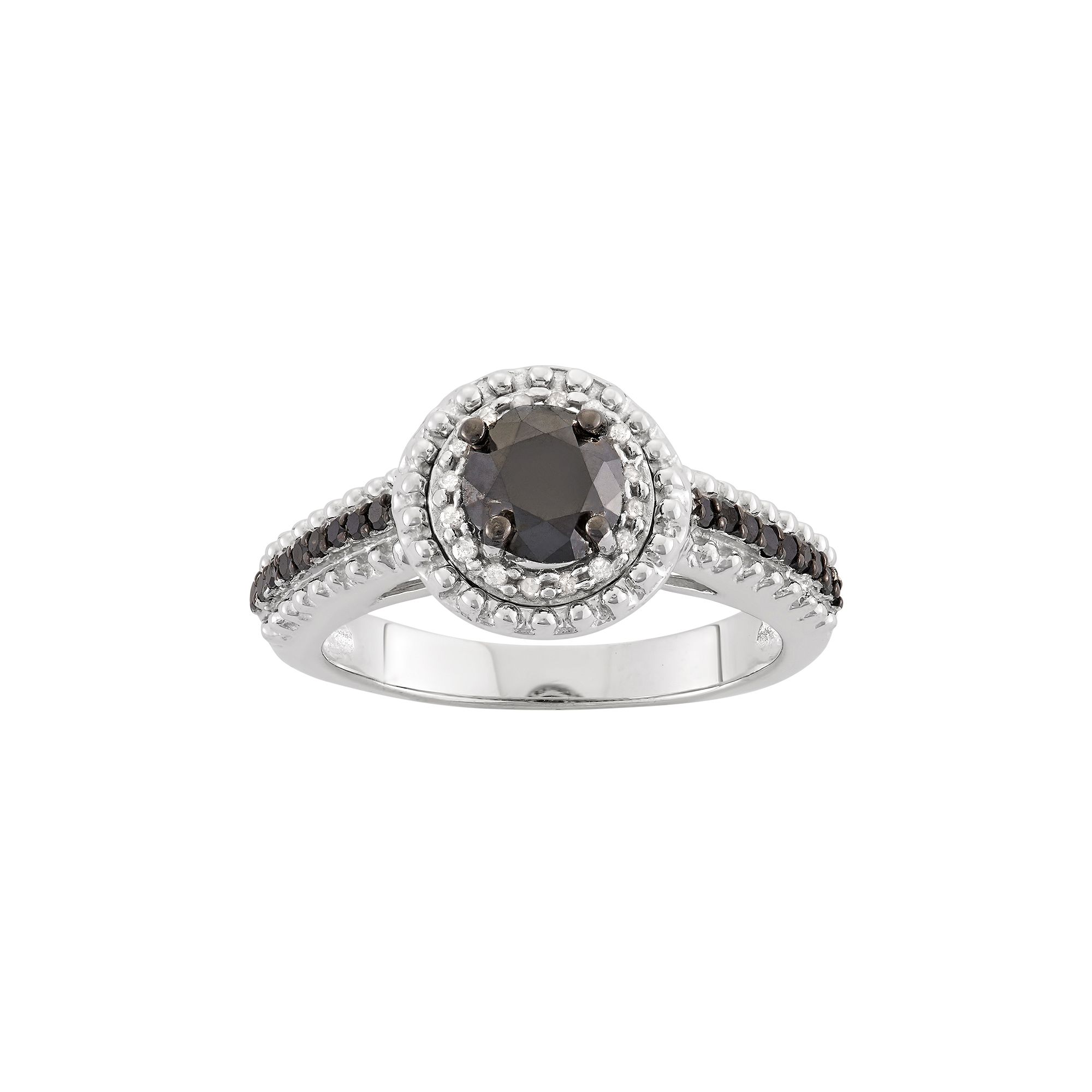 Jewelexcess 1 1/10 Carat T.W. Black & White Diamond Sterling Silver Double 