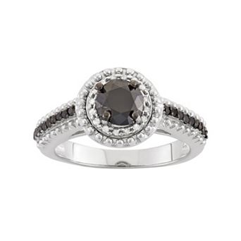 Jewelexcess 1 1/10 Carat T.W. Black & White Diamond Sterling Silver Double Halo Ring