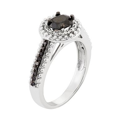 Jewelexcess 1 1/10 Carat T.W. Black & White Diamond Sterling Silver Double Halo Ring