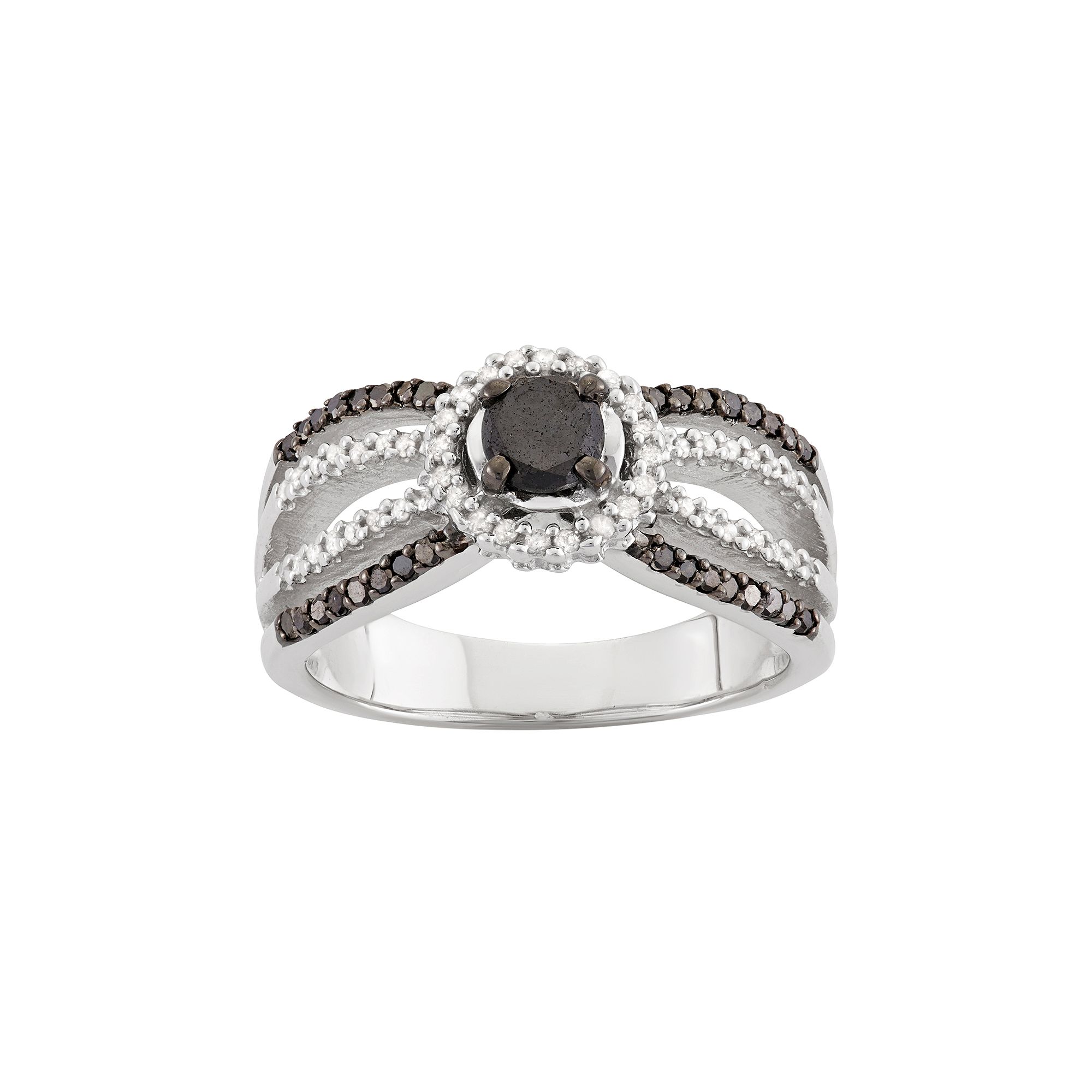 Jewelexcess 1 Carat T.W. Black & White Diamond Sterling Silver Multirow Hal