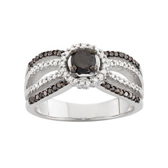 Jewelexcess 1 Carat T.W. Black & White Diamond Sterling Silver Multirow Halo Ring