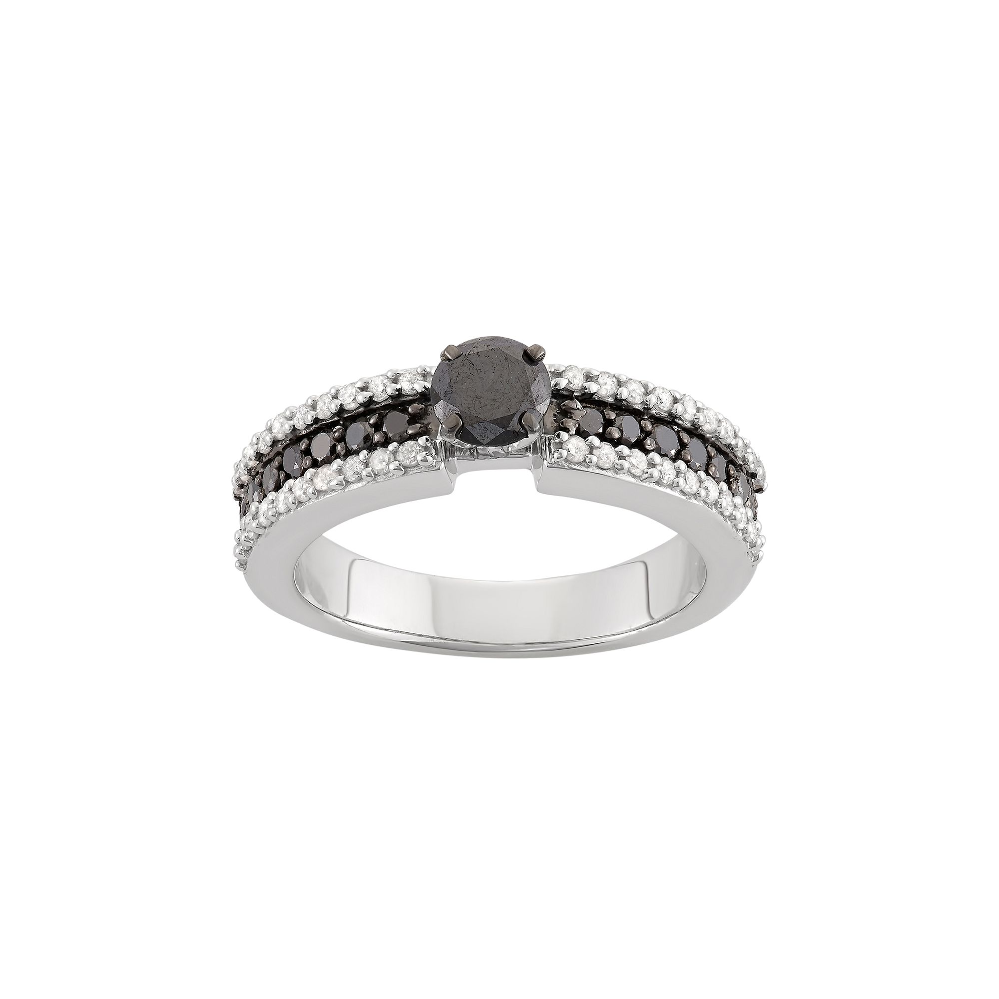 Jewelexcess 1 Carat T.W. Black & White Diamond Sterling Silver Ring, Women