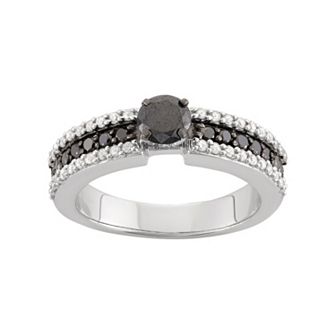 Jewelexcess 1 Carat T.W. Black & White Diamond Sterling Silver Ring
