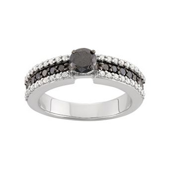 Jewelexcess 1 Carat T.W. Black & White Diamond Sterling Silver Ring