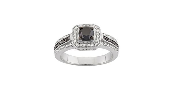 1 Carat T.W. Black & White Diamond Sterling Silver Square Halo Ring