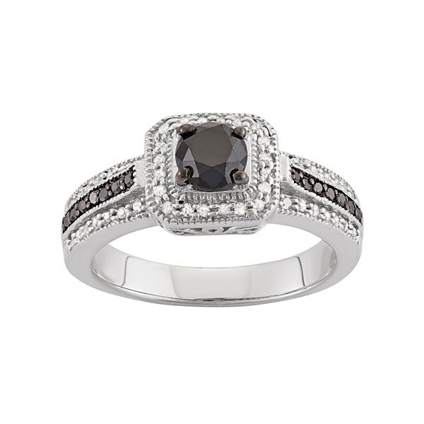 Jewelexcess 1 Carat T.W. Black & White Diamond Sterling Silver Square ...